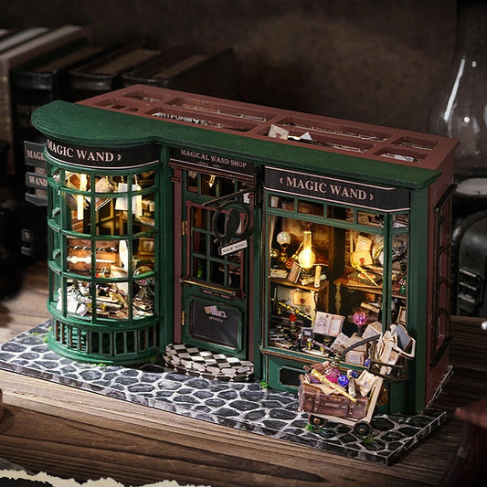 Kit DIY de casita de lectura de madera con luces LED – Artesanía en miniatura de inserción de estantería hecha a mano para decoración del hogar y regalos