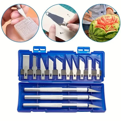 13PCS Aluminum Alloy Precision Craft Knife Set – Hobby Carving Tools for Paper Cutting, Handcrafts, Model Making & DIY Projects