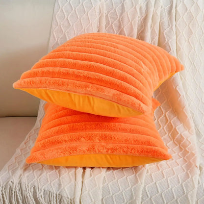 Faux Rabbit Fur Throw Pillow Cover - Ultra Soft Striped Decorative Cushion Cover for Sofa, Bed & Living Room (40x40 & 45x45 cm)