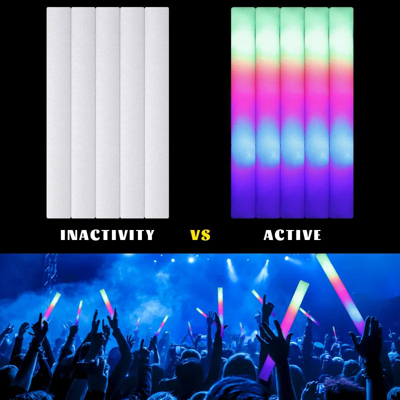 Lot de bâtons lumineux LED – 12/15/30/60 bâtons en mousse lumineux RVB colorés, tubes lumineux pour Noël, anniversaires, mariages, événements et fournitures de célébration nocturne