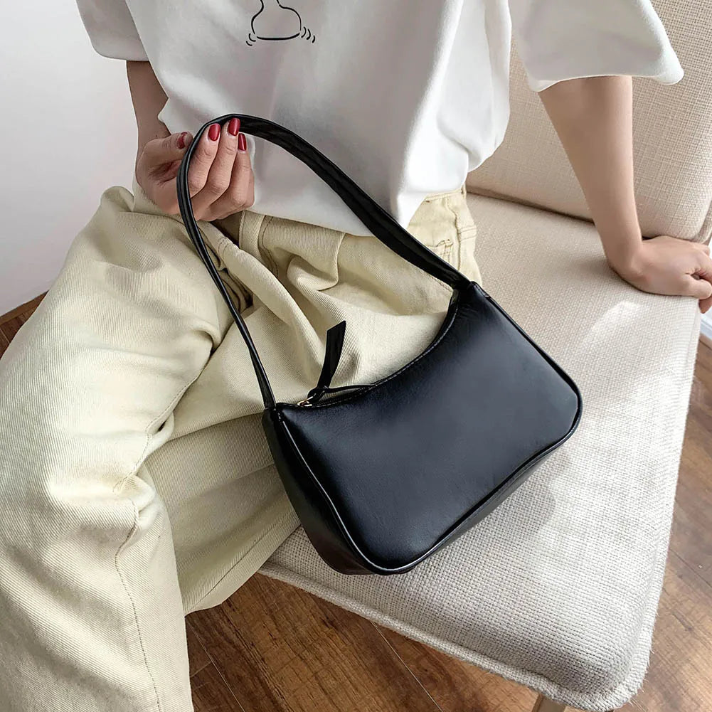 Bolso de hombro retro de piel sintética para mujer – Bolso de mano de moda con asa superior, monedero informal de color sólido para mujer