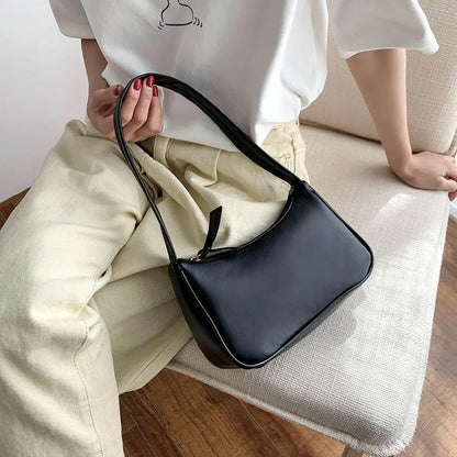 Bolso de hombro retro de piel sintética para mujer – Bolso de mano de moda con asa superior, monedero informal de color sólido para mujer