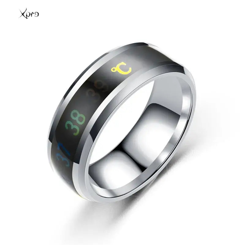 Smart Stainless Steel Couples Ring Mood Color Changing Waterproof Body Temperature Measuring Ring