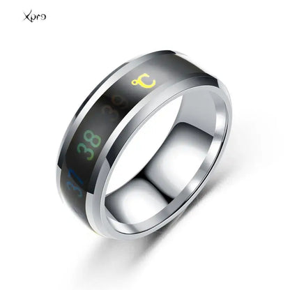 Smart Stainless Steel Couples Ring Mood Color Changing Waterproof Body Temperature Measuring Ring