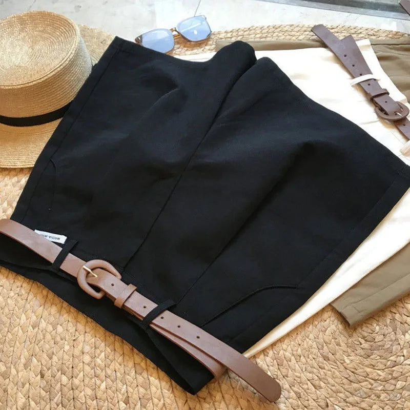 Women’s Wide Leg Shorts Summer Thin Cotton A-Line Zipper Office Lady Casual Loose Shorts