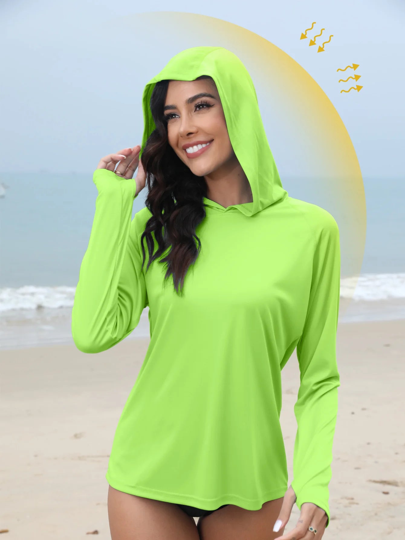 Women’s Sunscreen Hoodie T-Shirt Thumb Hole Hidden Ponytail Hole Outdoor Running Fitness Sport Top