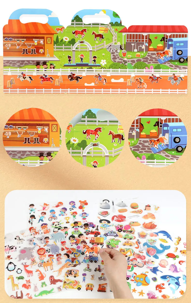 Libro de pegatinas DIY para niños – Libro de actividades de pegatinas de escenas de burbujas reutilizables, juguete portátil y silencioso, manualidades creativas de aprendizaje de pegatinas de gelatina para niños