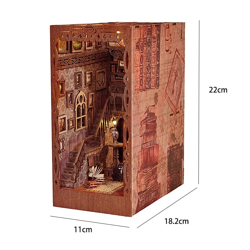 Kit de book nook à fabriquer soi-même – Maquette de maison de poupée miniature en bois à insérer dans une étagère pour adultes, loisirs créatifs et décoration d'intérieur