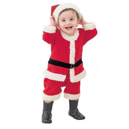 Baby Boys and Girls Santa Claus Christmas Costume Set, Kids Xmas Outfit with Top, Pants or Dress, Hat and Belt, Cute Holiday Cosplay Clothing for Christmas Parties, New Year Celebrations and Festive Events