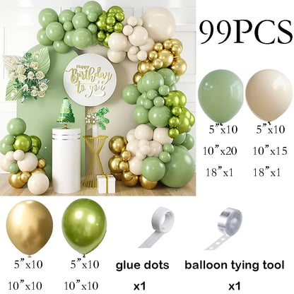Sage Green Balloon Arch Garland Kit – Green, White, Sand & Gold Confetti Latex Balloons for Birthday, Wedding & Graduation Decorations