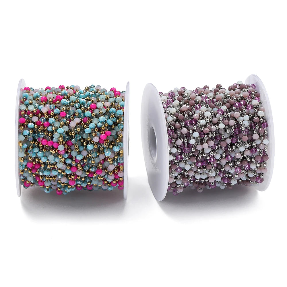 Cadena de Cuentas de Cristal de Acero Inoxidable de 1 m para Fabricación de Joyas – Cadena con Clip Multicolor para Collares, Pulseras y Manualidades DIY