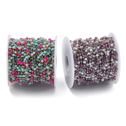 Cadena de Cuentas de Cristal de Acero Inoxidable de 1 m para Fabricación de Joyas – Cadena con Clip Multicolor para Collares, Pulseras y Manualidades DIY