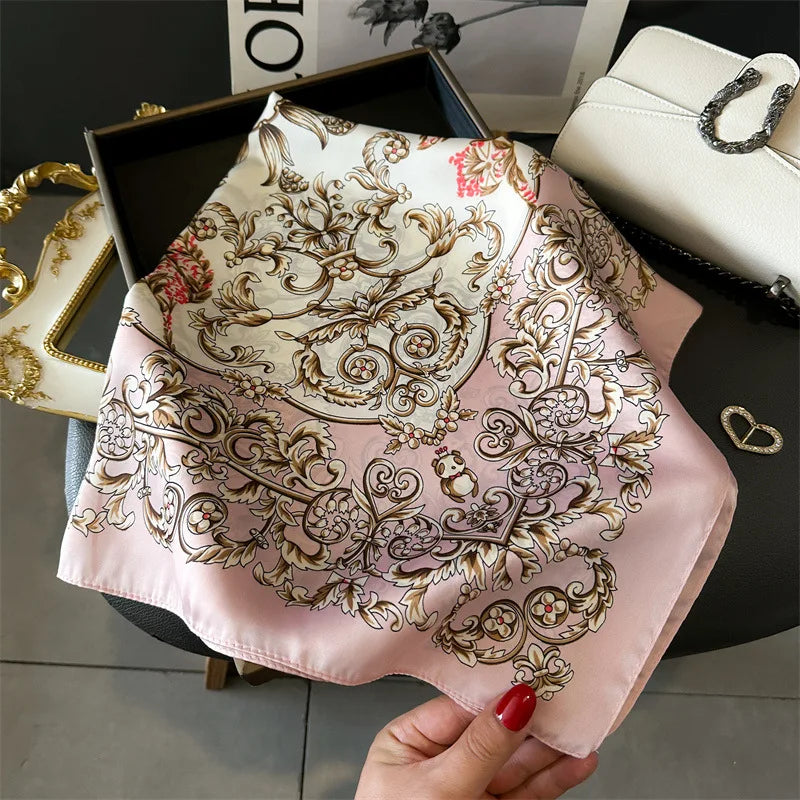 70x70CM Foulard en soie imprimé pour femme – Châle Pashmina carré tendance, tour de cou de luxe, bandeau et bandana décoratif