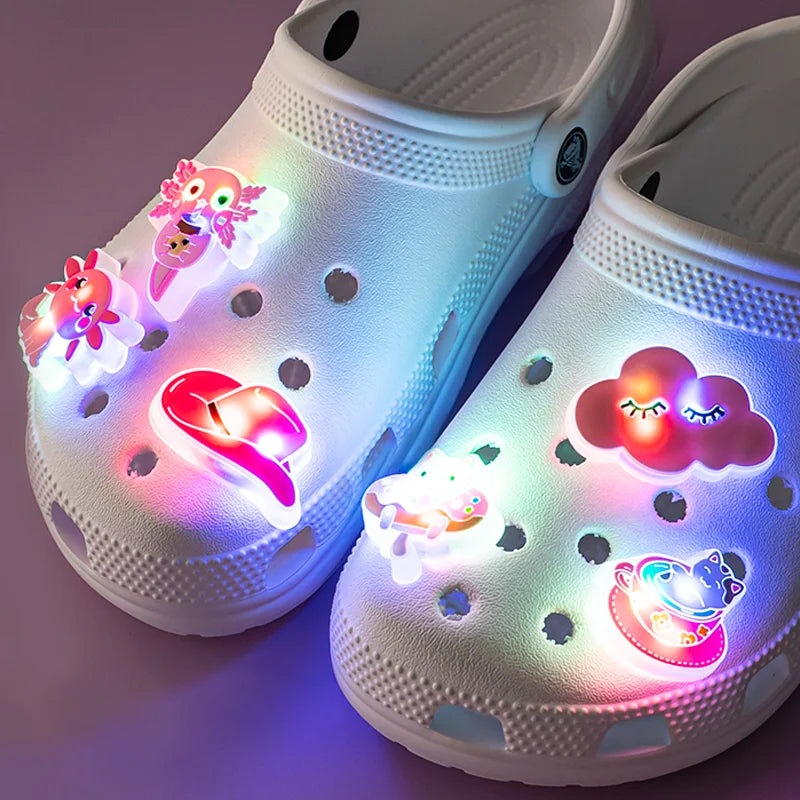 1PC Pink LED Shoe Charm – Shiny Diamond Flower & Cow Design Clog Buckle for Women & Men, Fashion Shoe Decoration Gift