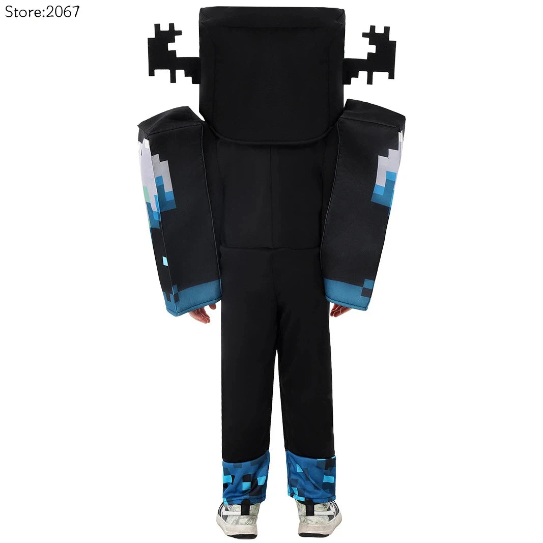 My World MC Game Cosplay Costume – Kids Sound Guard Headgear Jumpsuit Outfit for Boys & Girls Halloween Carnival Performance Dress-Up