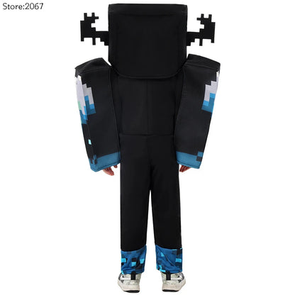 My World MC Game Cosplay Costume – Kids Sound Guard Headgear Jumpsuit Outfit for Boys & Girls Halloween Carnival Performance Dress-Up