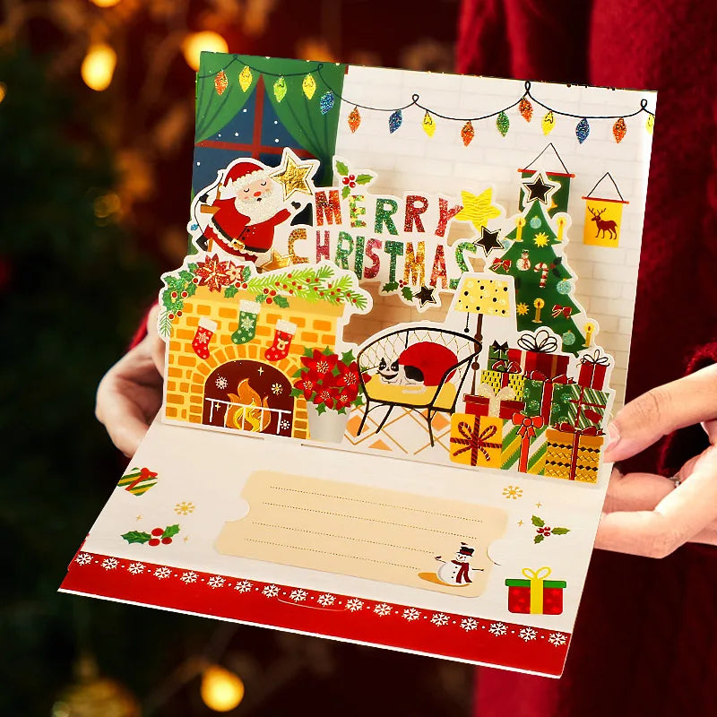 3D Santa Christmas Greeting Card – Folding Merry Christmas Best Wishes Card, Xmas Gift, New Year Blessing & Thank You Postcard