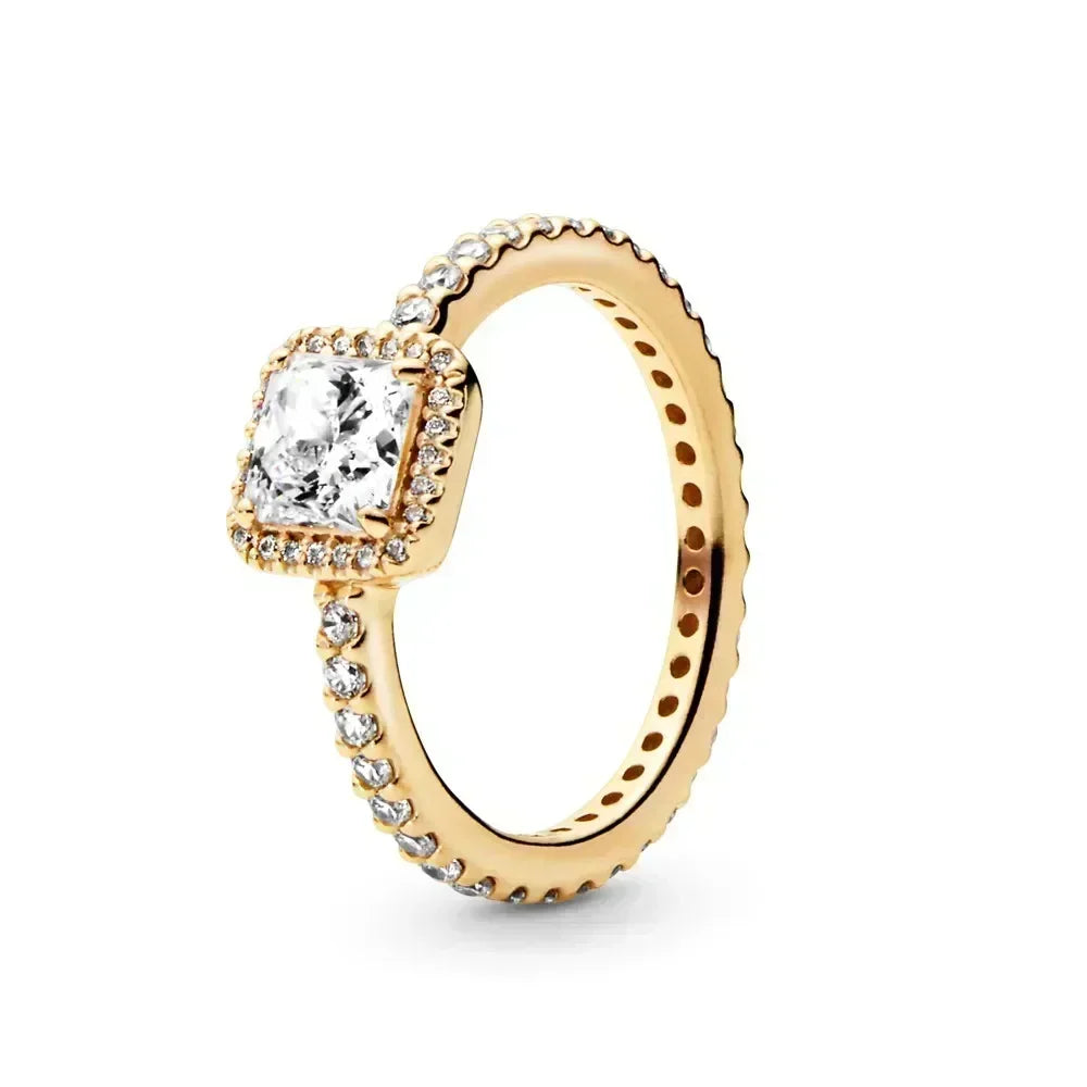 Anillo de moda ajustable con corona de corazón de plata de ley 925 chapado en oro con purpurina para mujer