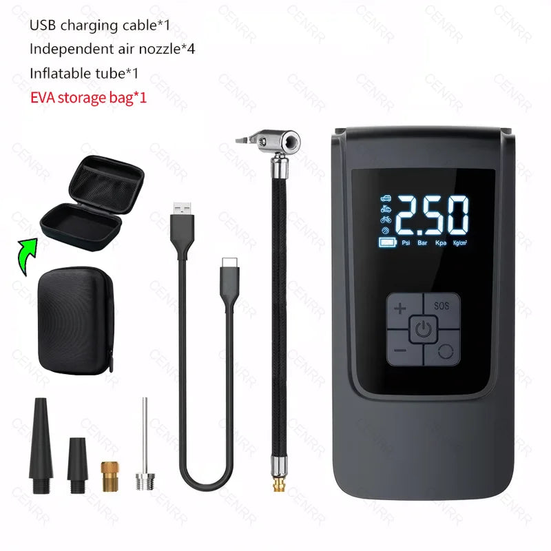 Compresor de aire inalámbrico portátil para inflar neumáticos – Bomba de aire eléctrica digital LCD para coches, motocicletas, bicicletas y balones deportivos