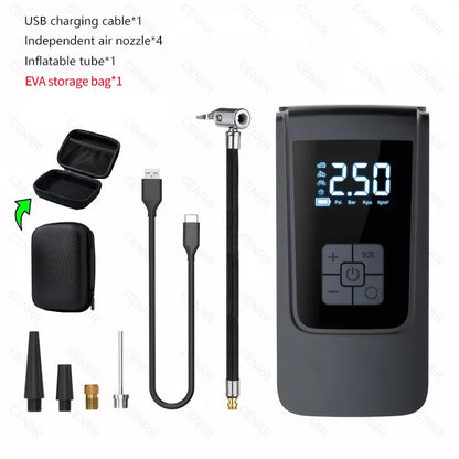 Compresor de aire inalámbrico portátil para inflar neumáticos – Bomba de aire eléctrica digital LCD para coches, motocicletas, bicicletas y balones deportivos
