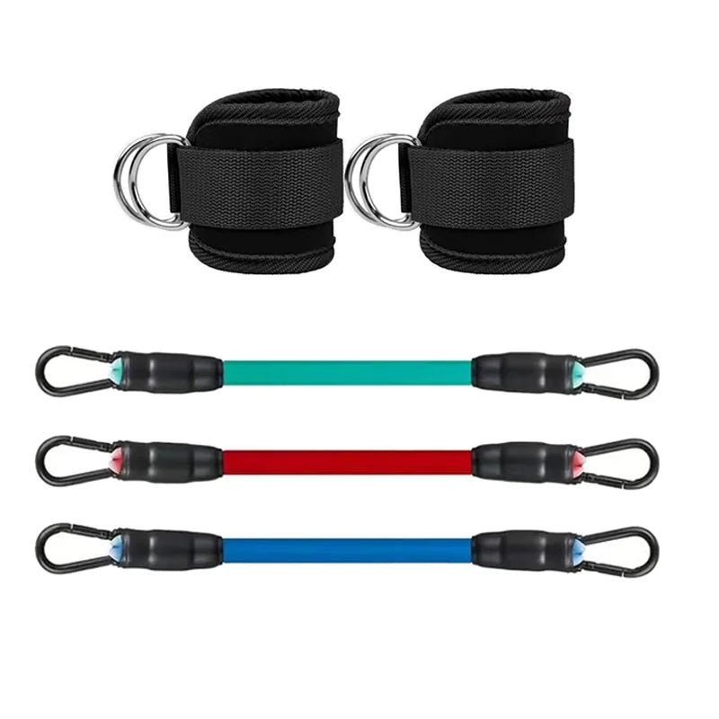 Juego de bandas de resistencia con tobilleras – Bandas elásticas de fitness con accesorios de tobillo para gimnasio, yoga, entrenamiento de fuerza y ejercicio en casa