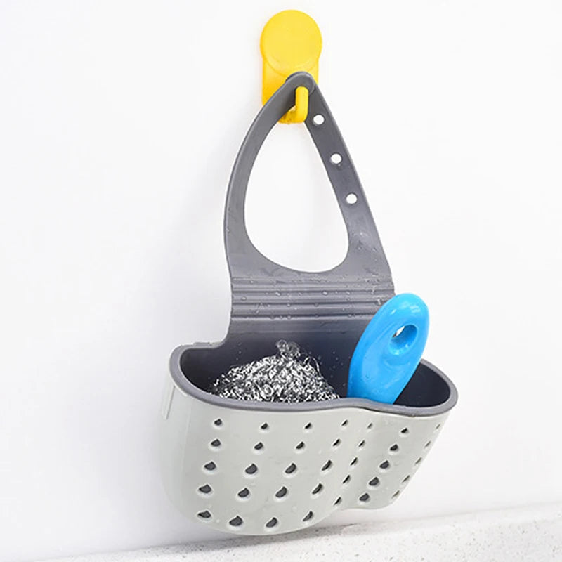 Adjustable Kitchen Sink Drain Basket Sponge & Soap Holder Hanging Sink Organizer