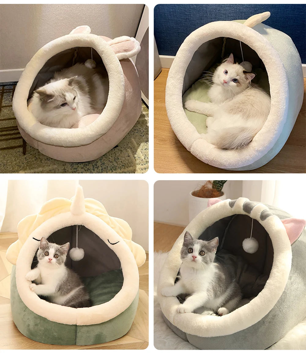 Cama cueva plegable para gatos y perros pequeños, lavable y extraíble, cama de dibujos animados para sueño profundo, casa de dormir cómoda para mascotas