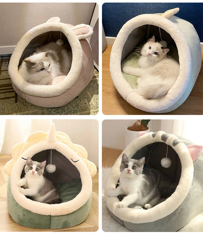 Cama cueva plegable para gatos y perros pequeños, lavable y extraíble, cama de dibujos animados para sueño profundo, casa de dormir cómoda para mascotas