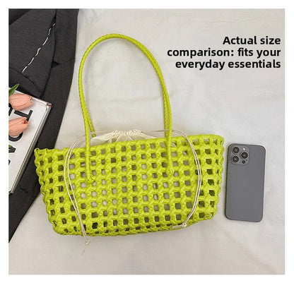 Bolso Cesta de Paja Tejido a Mano para Mujer – Bolso de Hombro de Ratán, Bolso de Playa de Verano para Mujer, Cartera de Viaje de Diseño para Compras, Vacaciones y Salidas Casuales