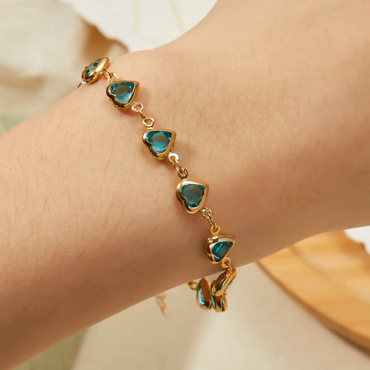 Elegant Red Crystal Zircon Bracelet – Colorful Heart Charm Metal Chain Bracelet for Women, Wedding, Party & Gift Jewelry