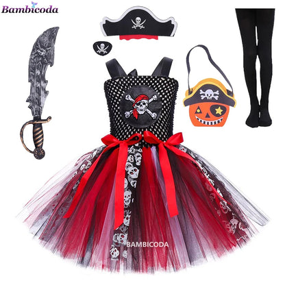 Girls Pirate Costume Dress – Fancy Cosplay Outfit for Halloween, Carnival & Party Dress-Up, Ages 3–10Y