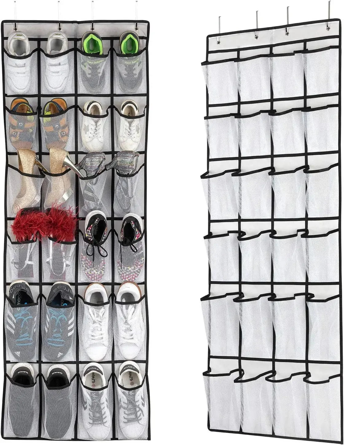 Over-the-Door Shoe Organizer - 12, 14 or 24 Pocket Hanging Shoe Storage with Large Mesh Pockets & 4 Hooks