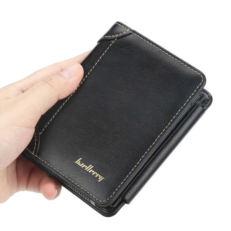 Portefeuille court en cuir PU Baellerry pour hommes avec fentes pour cartes, pince à billets et poche zippée pour la monnaie