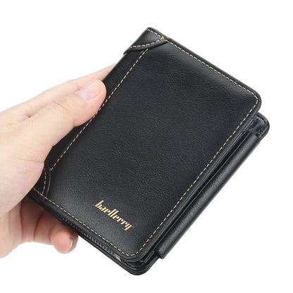 Portefeuille court en cuir PU Baellerry pour hommes avec fentes pour cartes, pince à billets et poche zippée pour la monnaie