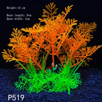 Artificial Underwater Aquarium Plants – Plastic Aquatic Fake Shrubs & Green Water Grass for Fish Tank Landscaping, Realistic Simulated Decor