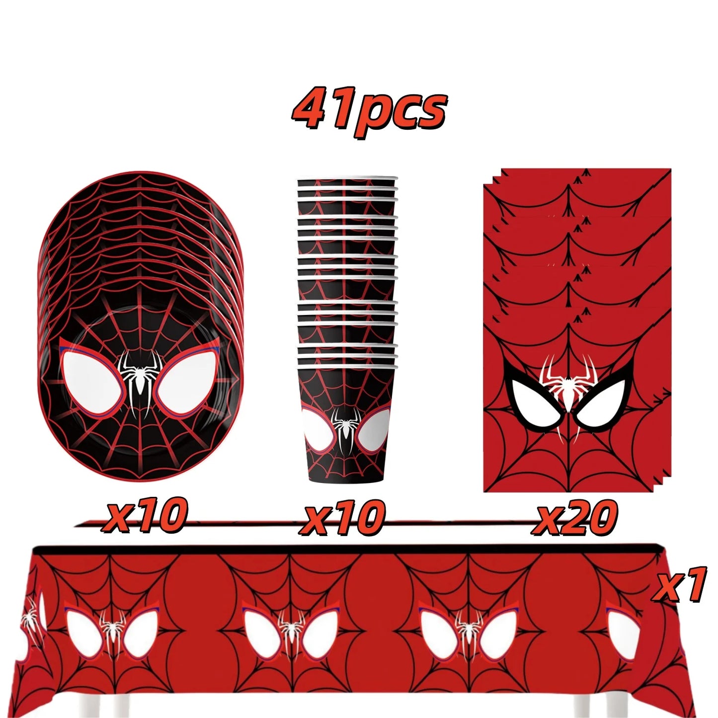 Spider Hero Birthday Party Supplies Set – Kids' Party Tableware Kit with Plates, Cups, Tablecloth, Backdrop, Balloons & Decorations