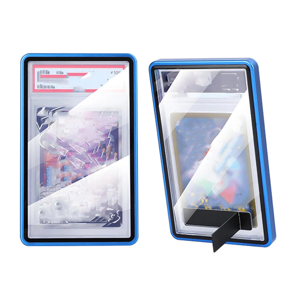 Aluminum Alloy Trading Card Display Case with Stand – Multicolor PSA & BGS Graded Card Protector Holder for Horizontal & Vertical Display