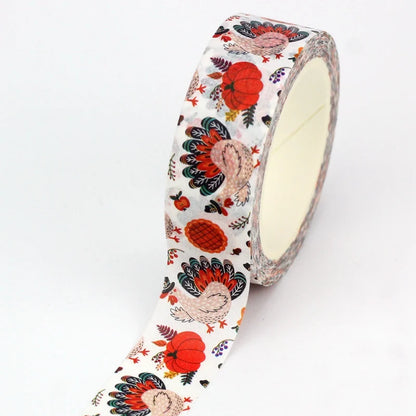 1PC 10M Fall Washi Tape – Pumpkin, Maple Leaves, Corn, Turkey & Sunflower Decorative Masking Tape for Scrapbooking, Planners & Stationery