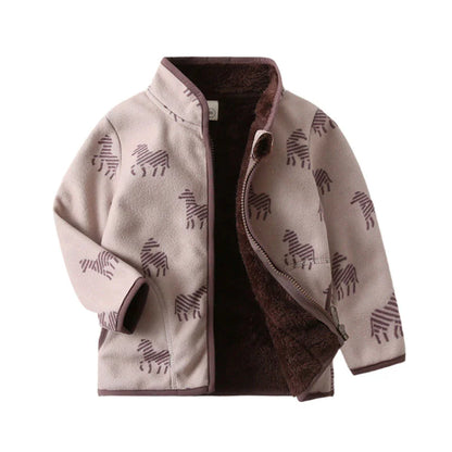 Kids Cartoon Print Fleece Jacket, Long Sleeve Warm Coat for Baby Boys and Girls, Soft Autumn Winter Outerwear for Children