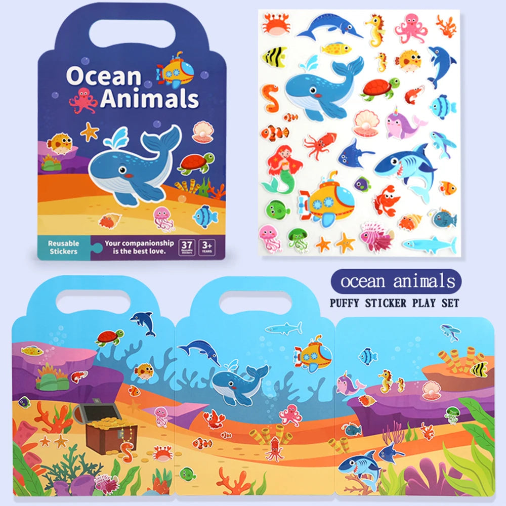 Libro de pegatinas DIY para niños – Libro de actividades de pegatinas de escenas de burbujas reutilizables, juguete portátil y silencioso, manualidades creativas de aprendizaje de pegatinas de gelatina para niños