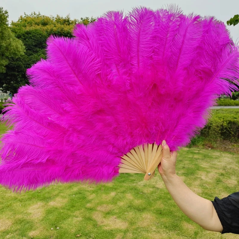 Abanico Grande de Plumas de Avestruz Blancas – Elegante Abanico para Baile y Actuaciones Escénicas (100 cm / 130 cm)