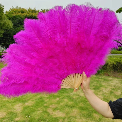 Abanico Grande de Plumas de Avestruz Blancas – Elegante Abanico para Baile y Actuaciones Escénicas (100 cm / 130 cm)