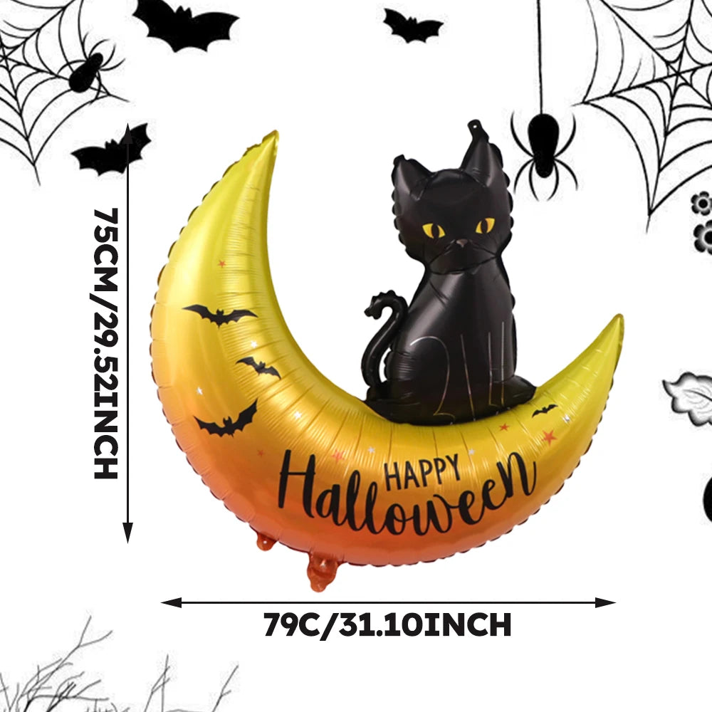 2PCS Black Cat Moon Halloween Foil Balloons – Happy Halloween Aluminum Mylar Balloons for Party Decorations, Favors & Gifts