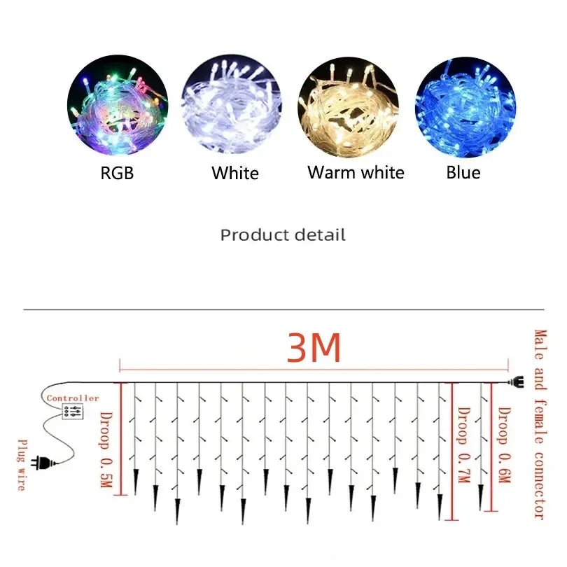 LED Christmas Icicle Curtain Lights – Winter Festoon Garland with 0.3M/0.4M/0.5M Droop for New Year, Xmas & Holiday Decorations