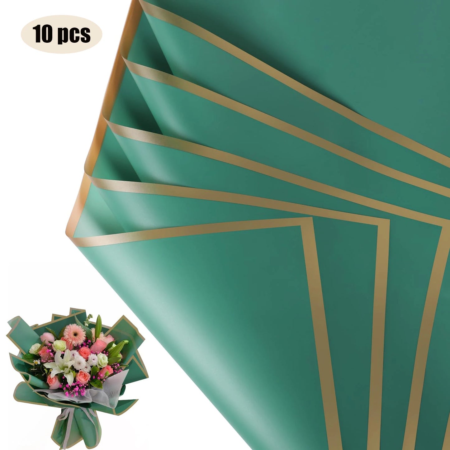 10 hojas de papel de envolver flores impermeable con bordes dorados para ramos, bodas, regalos y arreglos florales de bricolaje