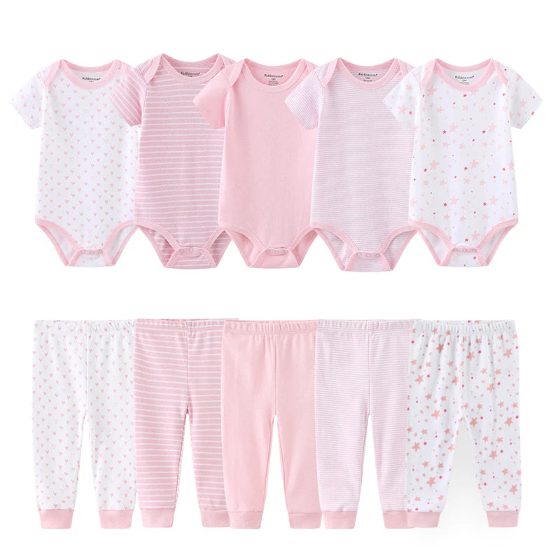 Kiddiezoom 10PCS Baby Clothing Set – Unisex Newborn Bodysuits & Pants, Soft Four-Season Infant Outfit for Baby Boys & Girls