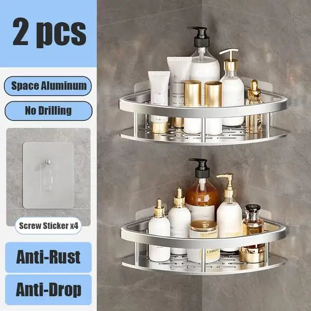 Étagère de Douche Murale sans Perçage – Support d'Angle en Aluminium pour Shampooing, Savon et Rangement de Toilette