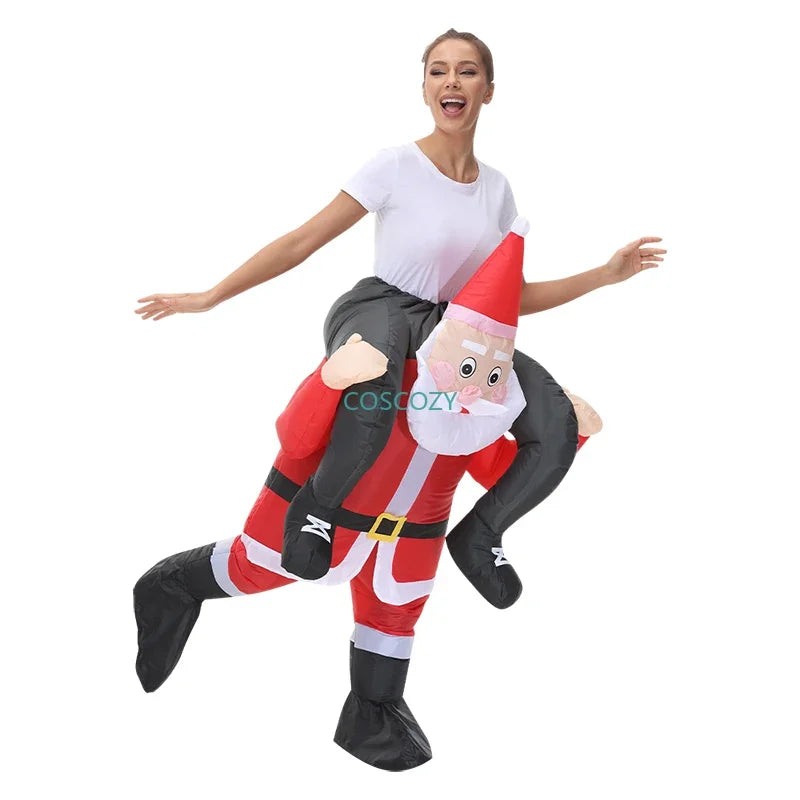 Adult Inflatable Riding Santa Claus Costume, Funny Christmas Mascot Outfit for Men and Women, Halloween Party Cosplay, Xmas Fancy Dress and Holiday Role Play