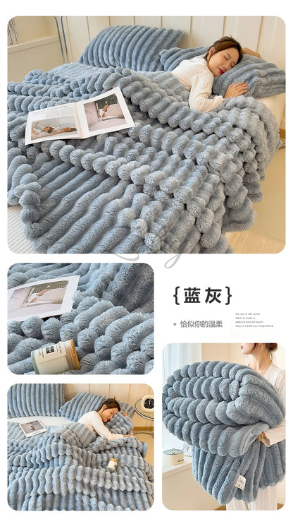 Manta Suave de Felpa de Conejo Artificial – Manta Gruesa Cálida para Sofá, Cama y Confort Otoñal