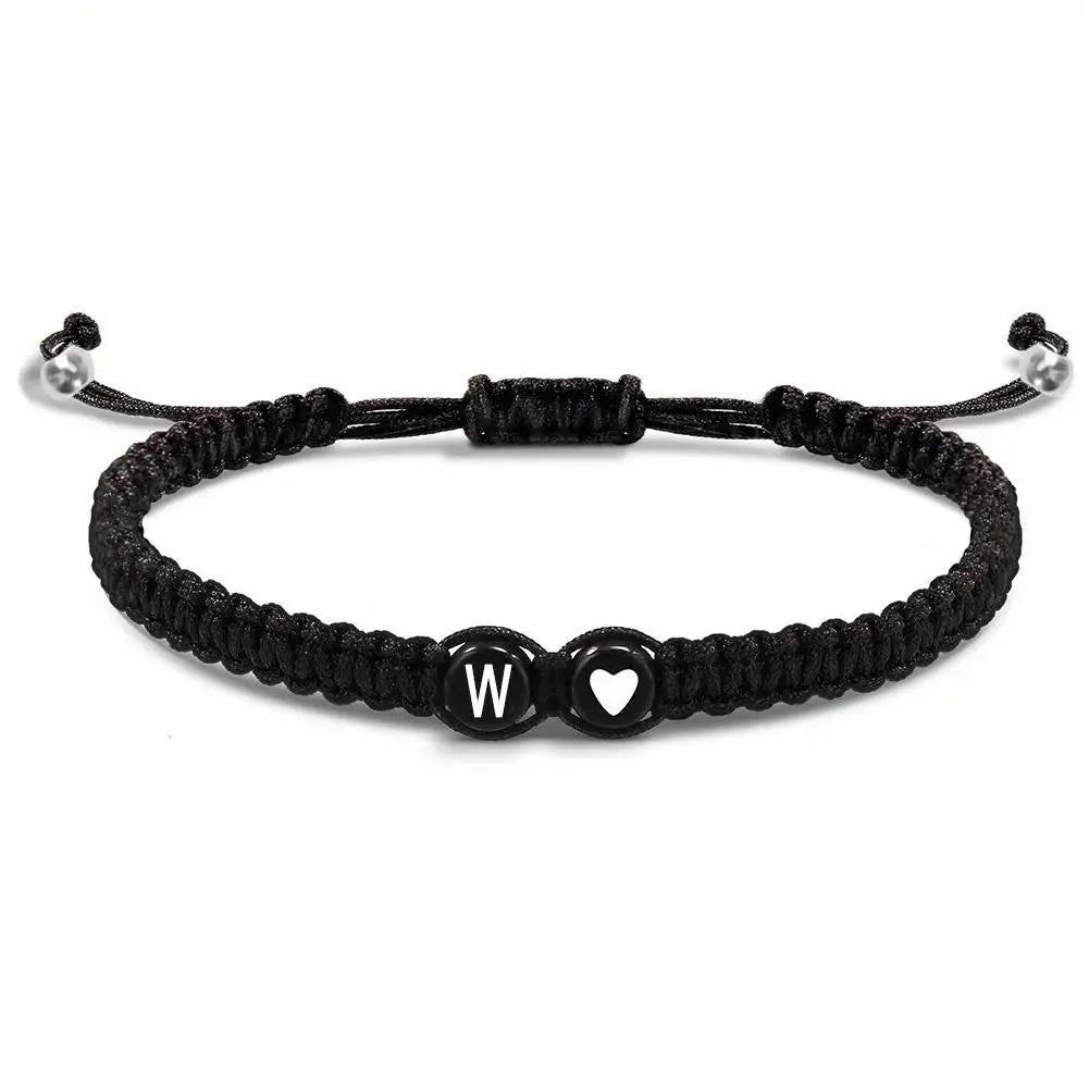 Pulsera Corazón Inicial Personalizada – Pulsera de Cuerda Trenzada Hecha a Mano con Letras de la A a la Z para Hombres y Mujeres | Regalo de Joyería para Parejas y Amigos
